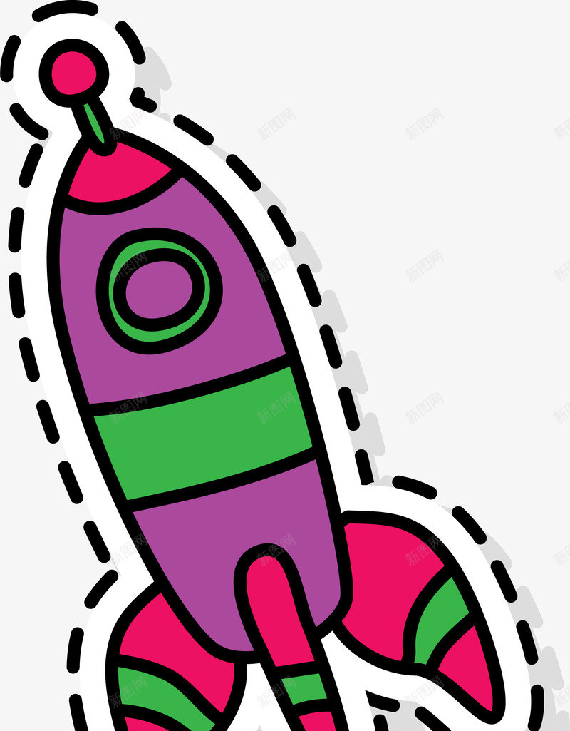 紫色趣味火箭png免抠素材_新图网 https://ixintu.com 卡通贴纸 彩色 火箭 矢量图案 紫色 趣味