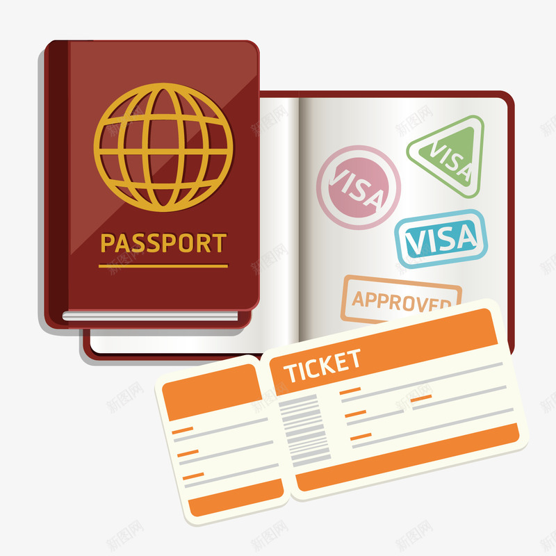 案出国护照机票png免抠素材_新图网 https://ixintu.com 出境 图案 机票 海外 证件