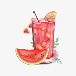 夏凉西瓜装饰图红色的手绘西瓜汁高清图片