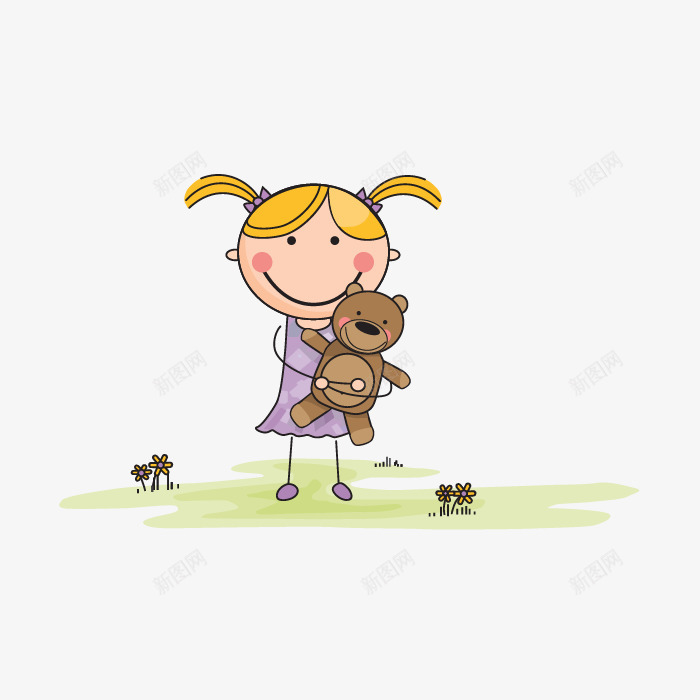 抱着布娃娃的小女孩png免抠素材_新图网 https://ixintu.com 绿色 花草 草地
