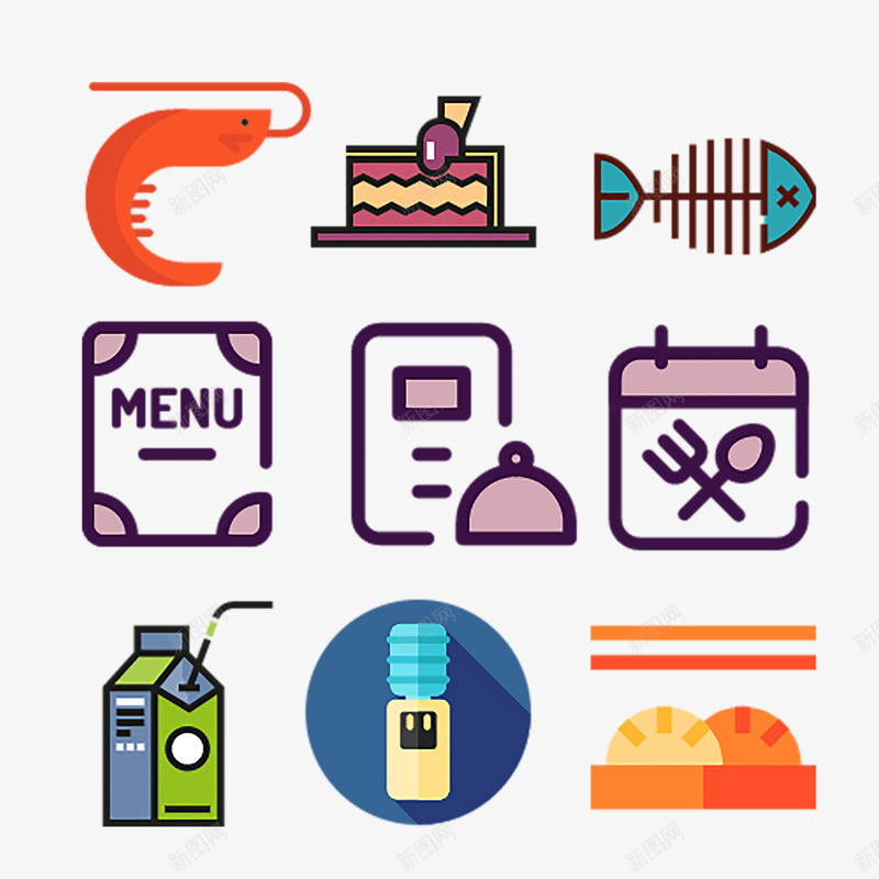 食物饮品icon图标png_新图网 https://ixintu.com 卡通图案 图案 菜单 鱼 龙虾