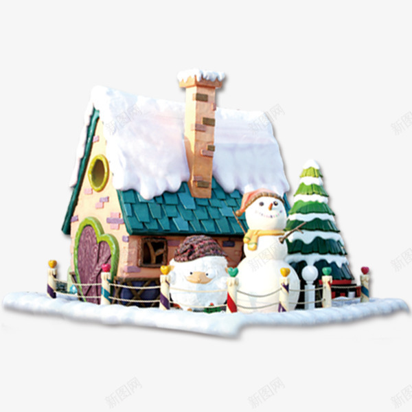 圣诞雪人房子png免抠素材_新图网 https://ixintu.com 圣诞房子 圣诞老人 圣诞雪人 房子 雪人