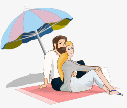 手绘人物插图海边遮阳伞的相拥的素材