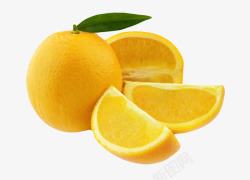 橙色香甜水果带叶子切碎的奉节脐素材