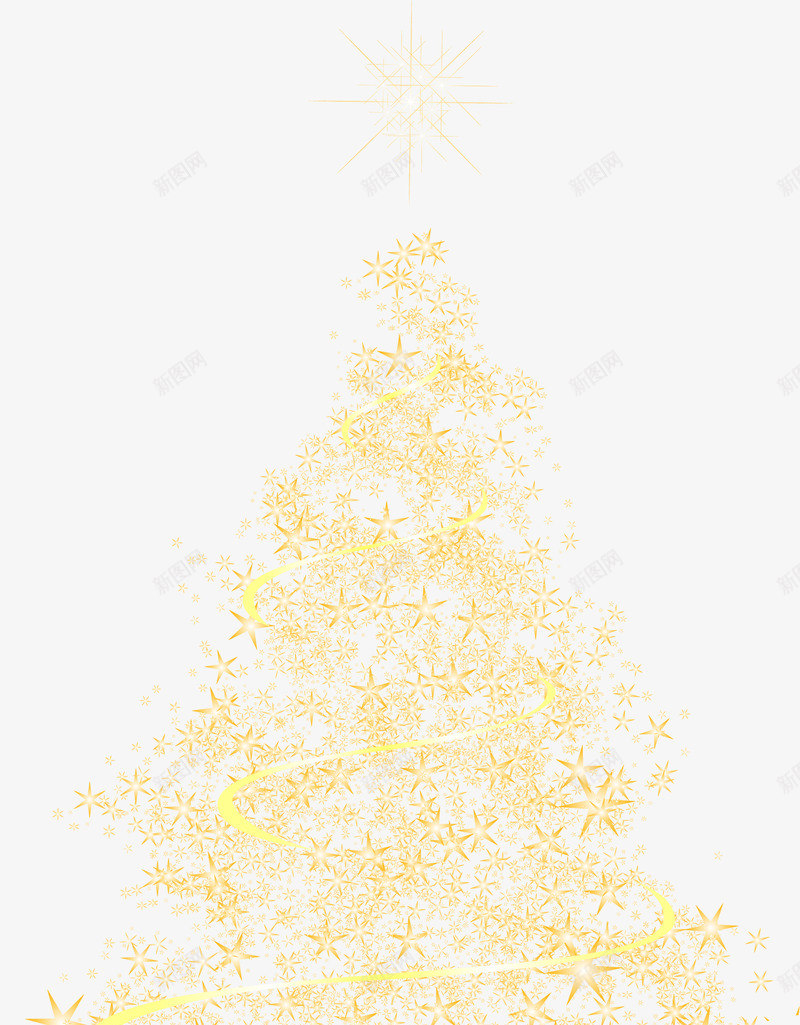 金色手绘圣诞树节日装饰png免抠素材_新图网 https://ixintu.com 圣诞树 节日 装饰 金色