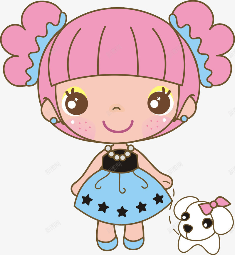 卡通png免抠素材_新图网 https://ixintu.com 卡通 小女生 遛狗