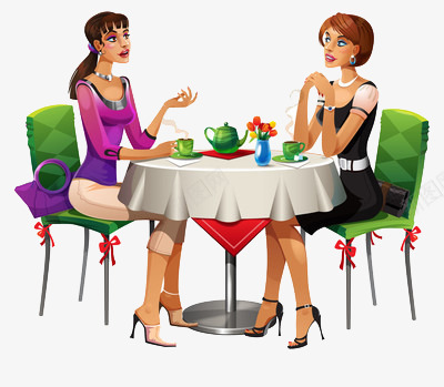 两位性感的女人png免抠素材_新图网 https://ixintu.com 享受 桌子 聊天