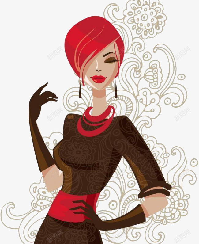 红头发的时尚美女png免抠素材_新图网 https://ixintu.com 元素 卡通 时尚 美女 贵妇 造型