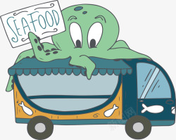 海鲜餐车绿色章鱼海鲜车矢量图高清图片