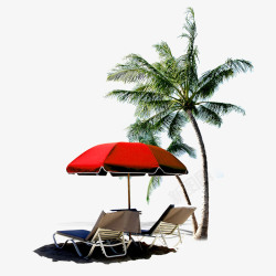 海边椅子装饰画椰树沙滩躺椅高清图片