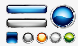 金属质感置顶按钮科技感蓝色质感网页图标按钮高清图片