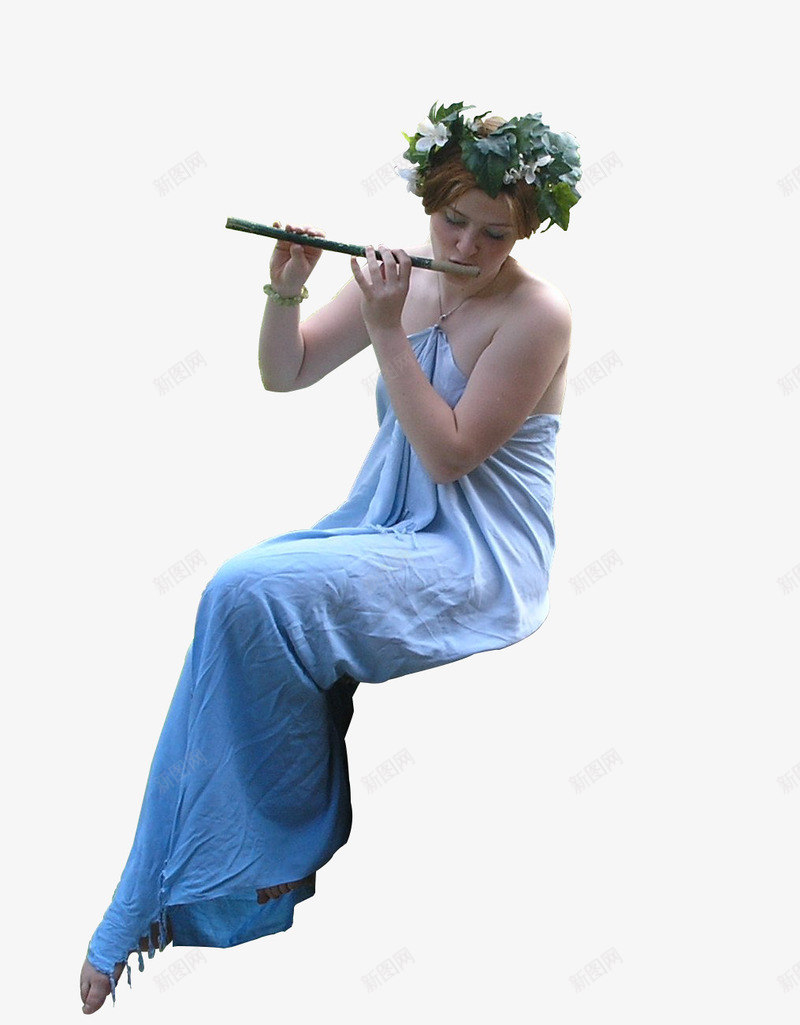 侧坐吹笛子的女人png免抠素材_新图网 https://ixintu.com 侧坐 女人 笛子 花环