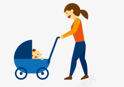 母亲和推车里的婴儿矢量图素材