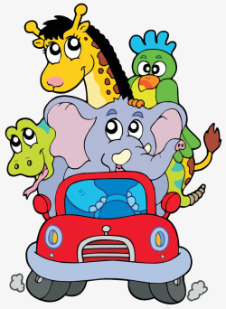 开着汽车去旅行开着汽车带着动物的大象高清图片