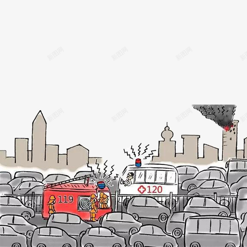 灰色救护车png免抠素材_新图网 https://ixintu.com 城市 应急 快捷通道 拥挤 救护车 海报 消防车 灰色 阻碍