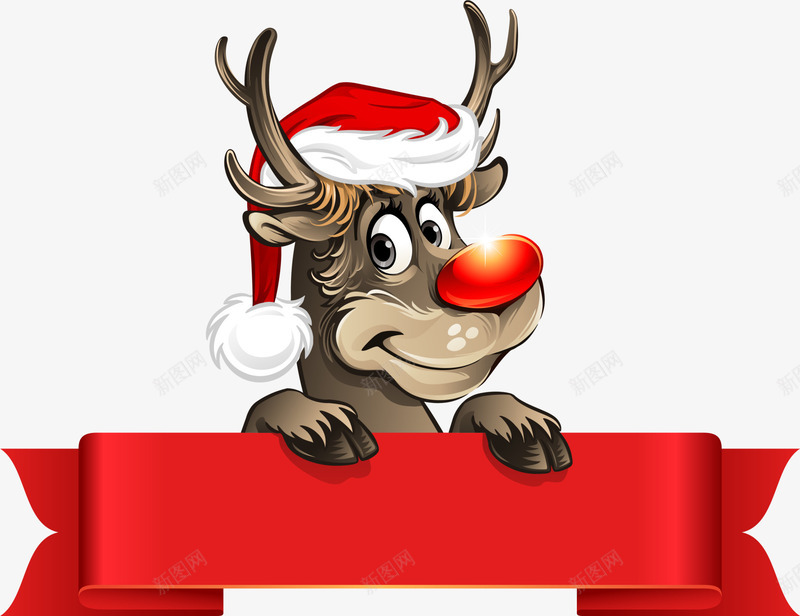红色圣诞节麋鹿标签png免抠素材_新图网 https://ixintu.com Christmas Merry 圣诞快乐 圣诞节 红绸标签 驯鹿 麋鹿
