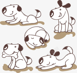 小狗啃骨头手绘可爱卡通小狗高清图片