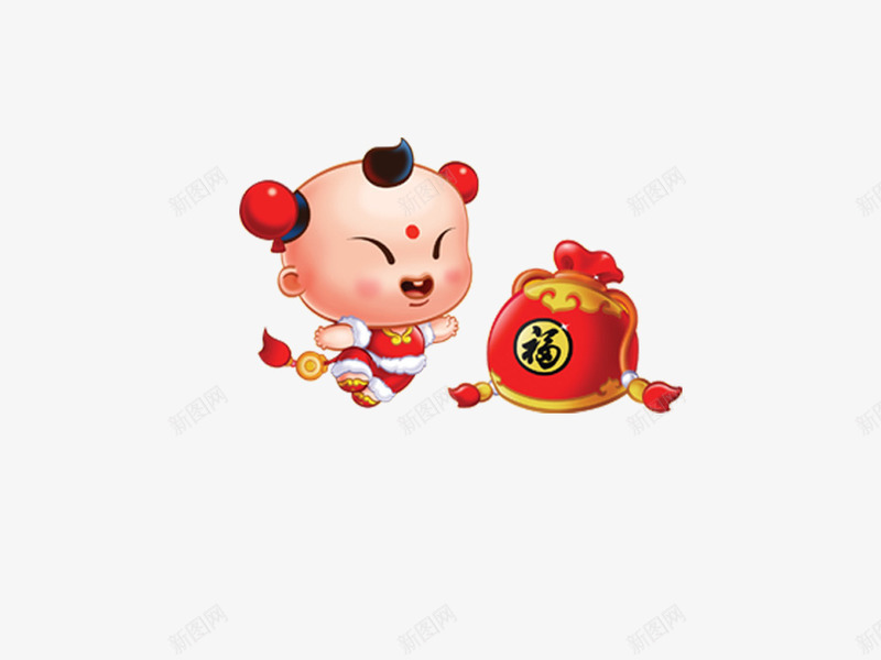 卡通png免抠素材_新图网 https://ixintu.com 中国娃娃 卡通图片 新年素材 福袋