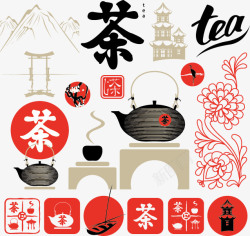 日本茶道梅花灯笼与茶文化书法字等素高清图片