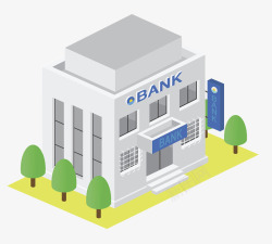 扁平插图扁平化立体建筑银行插图高清图片