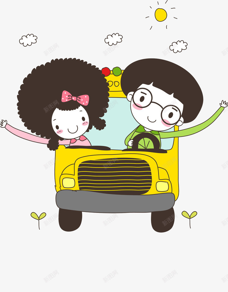 自驾游的情侣png免抠素材_新图网 https://ixintu.com 叶子 女孩 孩子 挥手 树叶 汽车 男孩 自驾游