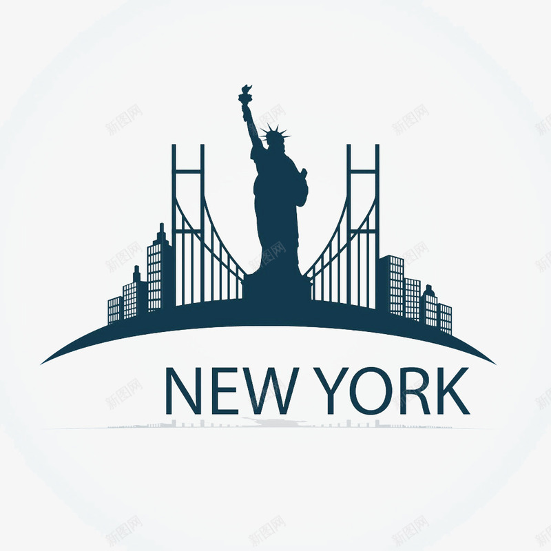 蓝色纽约简易建筑图标png_新图网 https://ixintu.com logo 元素 建筑 简易 自由女神