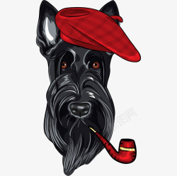 吸烟斗的狗卡通戴帽子的黑色小狗头像高清图片