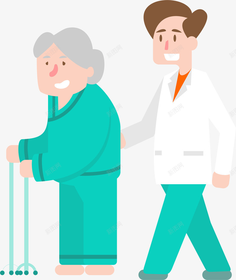 医生和白发老奶奶png免抠素材_新图网 https://ixintu.com 医生 拐杖 搀扶 病人 病患 白发老人 老人 老奶奶