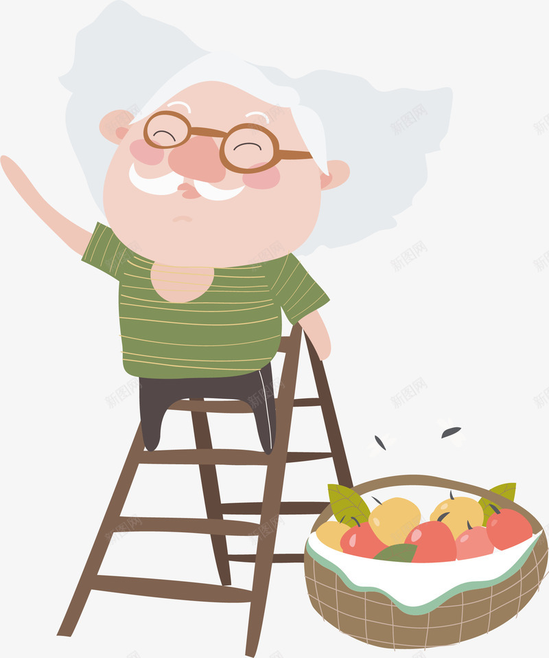 站在凳子上的老人png免抠素材_新图网 https://ixintu.com 卡通手绘 微笑 水彩 水果 筐子 老人凳子