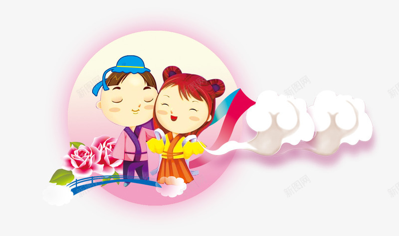 中秋元素psd免抠素材_新图网 https://ixintu.com 中秋 卡通人物 月亮 牛郎 织女
