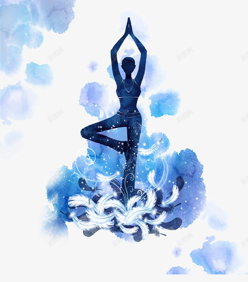 蓝色水墨瑜伽背景png免抠素材_新图网 https://ixintu.com 健康 养生 树式瑜伽 水墨 海报 瑜伽 舞蹈 蓝色
