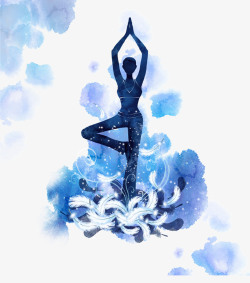 瑜伽海报素材蓝色水墨瑜伽背景高清图片