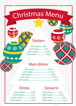 圣诞球挂饰菜单矢量图海报