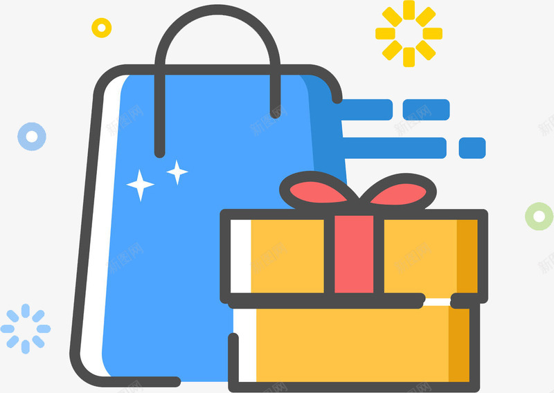 蓝色购物包旁的礼物盒png免抠素材_新图网 https://ixintu.com 创意 卡通 商务 彩色 手绘 礼物盒 简约 购物包