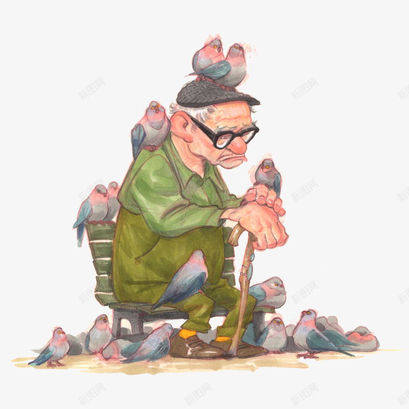 养鸟的老人png免抠素材_新图网 https://ixintu.com 思考中的老人 穿绿衣的老人 老人与鸟