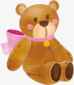 水彩手绘棕色小熊矢量图素材