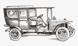 复古手绘线描汽车素材