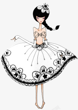 卡通穿白色裙子的少女素材