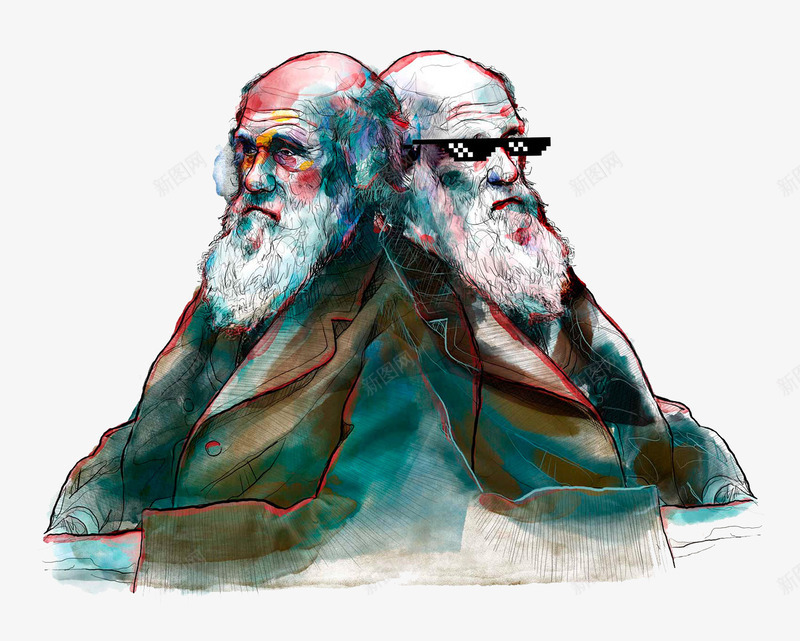 彩绘油画人物图案png免抠素材_新图网 https://ixintu.com 戴眼镜的老人 留胡子老人 穿西装的人物