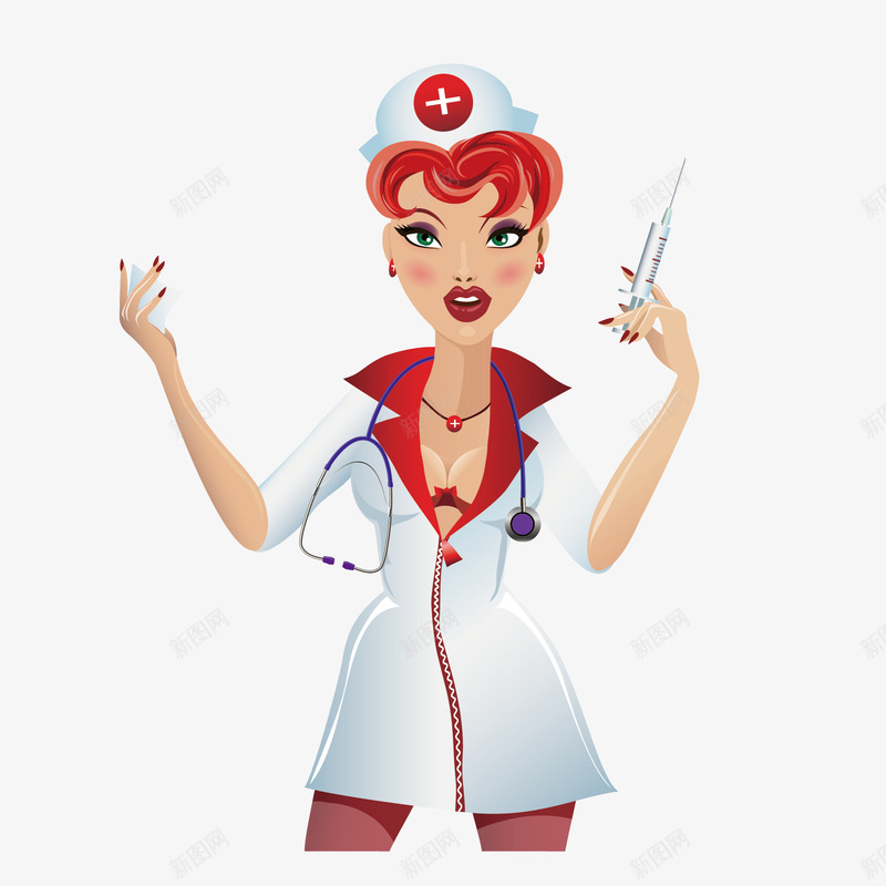 性感女护士png免抠素材_新图网 https://ixintu.com 听诊器 女护士 性感 针筒