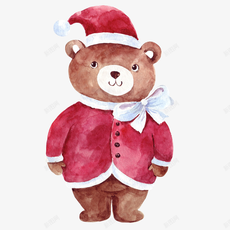 圣诞小熊png免抠素材_新图网 https://ixintu.com 卡通 可爱 小熊 帽子 手绘 棕色 白色 红色
