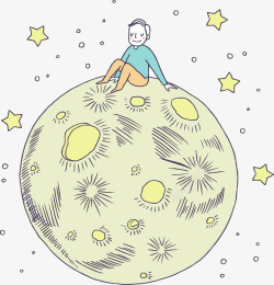 彩绘坐在月球上的男子矢量图素材