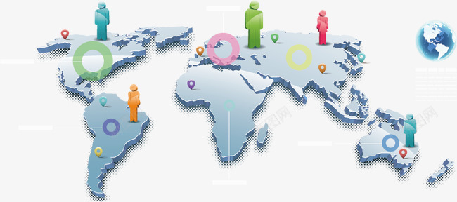 数据分析png免抠素材_新图网 https://ixintu.com 世界地图 世界地图轮廓 人口分布 卡通小人 商务插图 坐标 坐标符号