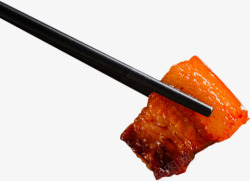 烧白筷子夹起的红烧肉高清图片