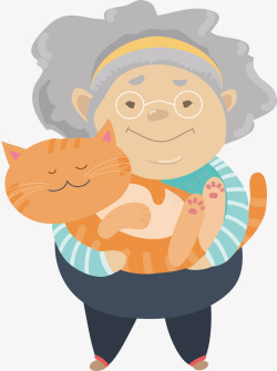 微笑的老人抱猫咪的老人矢量图高清图片