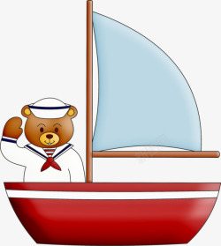 小熊水手和船素材