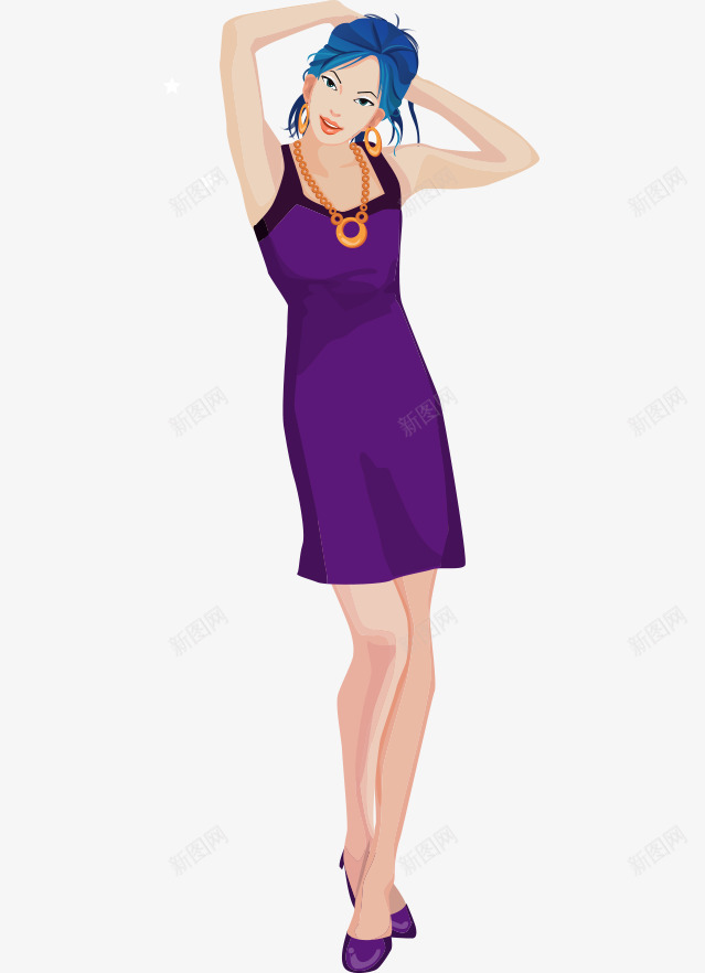卡通手绘蓝色头发裙子性感女人png免抠素材_新图网 https://ixintu.com 卡通的人物 性感的女人 手绘的女人 紫色的裙子 蓝色的头发