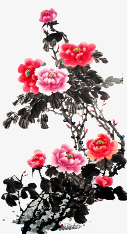 国画牡丹红色油纸伞牡丹高清图片