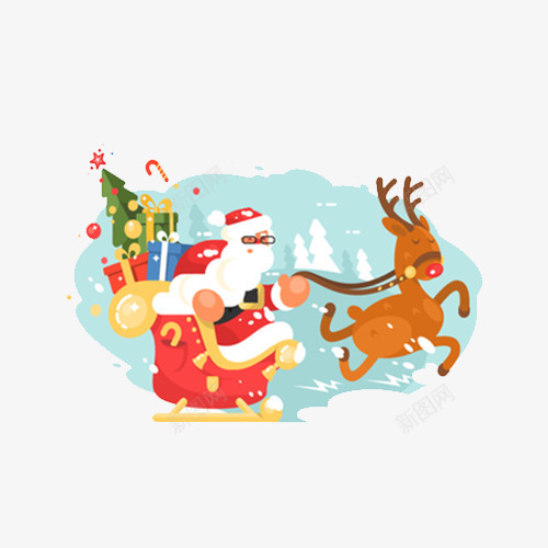 手绘插画圣诞老人和麋鹿png免抠素材_新图网 https://ixintu.com 圣诞 圣诞场景 圣诞老人 圣诞节