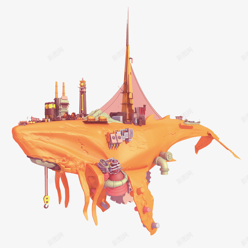 三维立体沙漠建筑png免抠素材_新图网 https://ixintu.com 3D C4D 三维 创意 建筑 悬浮岛 沙漠 立体 船